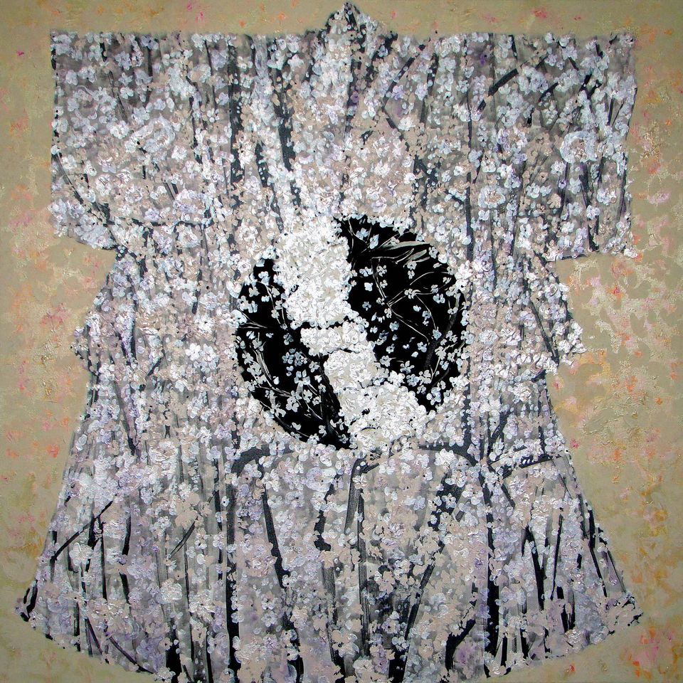 Pożyczanie widoków: HANAMI 2011 - obraz na płótnie 120x120 cm Pożyczanie widoków: 'Hanami 2011' - obraz na płótnie 120x120 cm